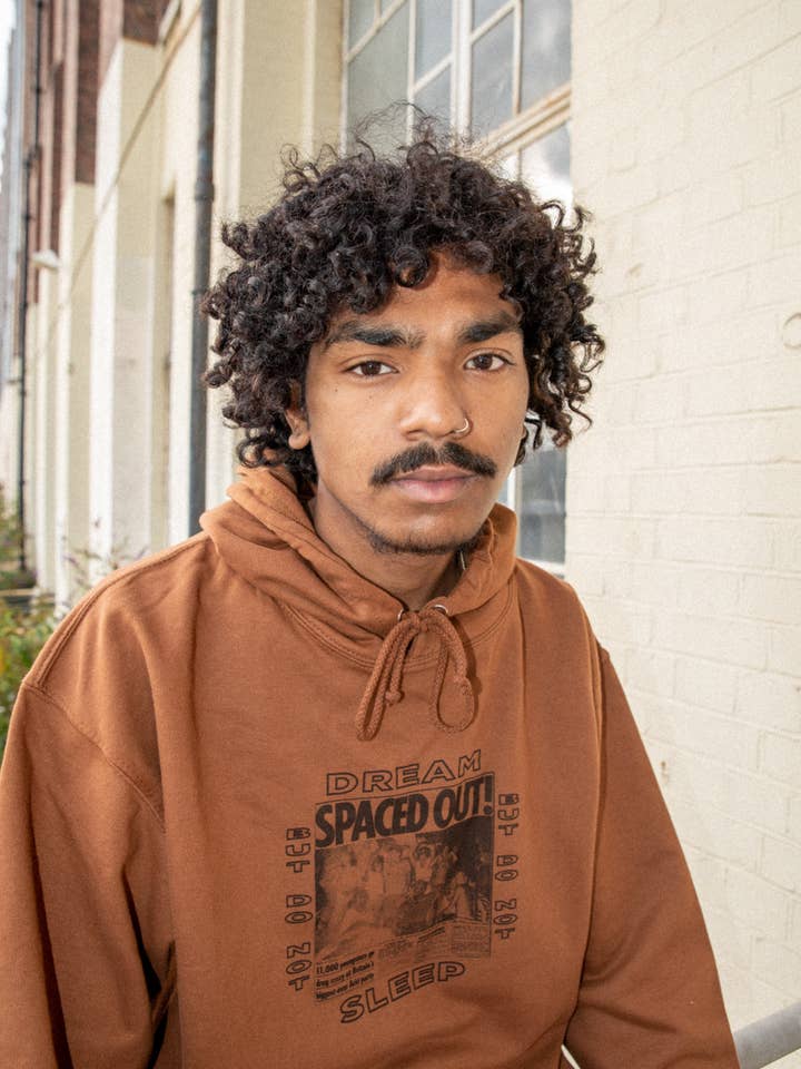 Hoodie in Caramel Toffee With Spaced Out! Print for wholesale by Dream But Do Not Sleep