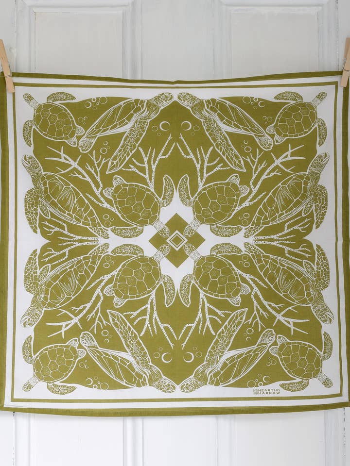 Sea Turtle Bandana - 100% Cotton - Olive Green - Sea Animal for wholesale by Hearth and Harrow