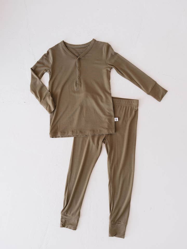 Forever French Baby - Wholesale Sleepwear Set - Kids - Bamboo Two Piece Pajamas | Olive Green