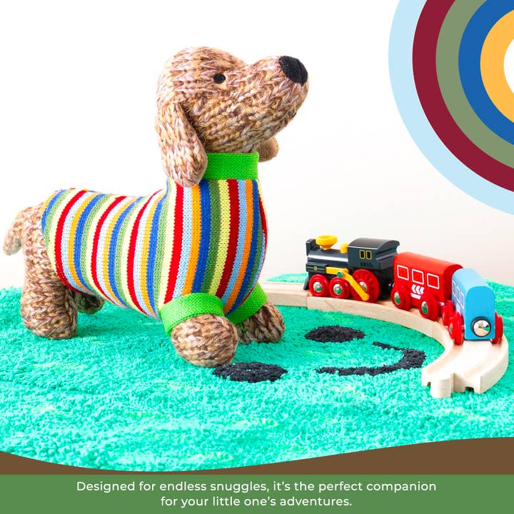 Best Years Ltd – wholesale Stuffed/plush toy – Kids & baby – Knitted Sausage Dog Soft Toy Teddy with Stripe Jumper4