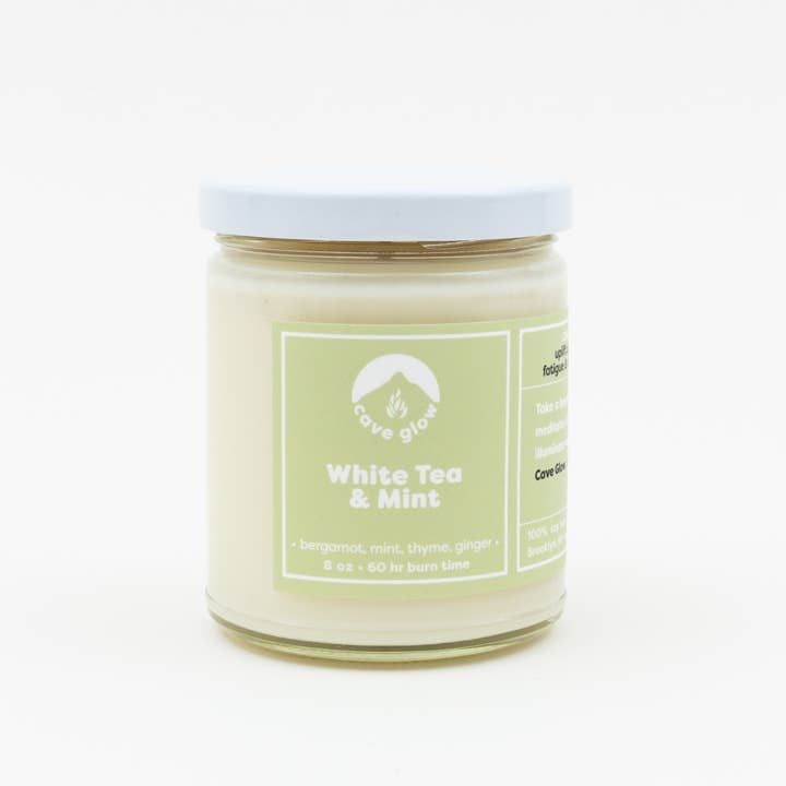 Cave Glow Studio - Wholesale Jar/Filled Candle - White Tea & Mint 8oz Soy Wax Scented Jar Candle1