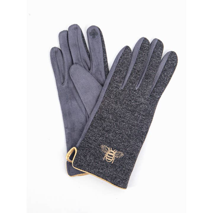 Sarta Accessories - Venta al por mayor Guantes - Mujer - Guantes bordados Ada - Gris oscuro, Gold Bee