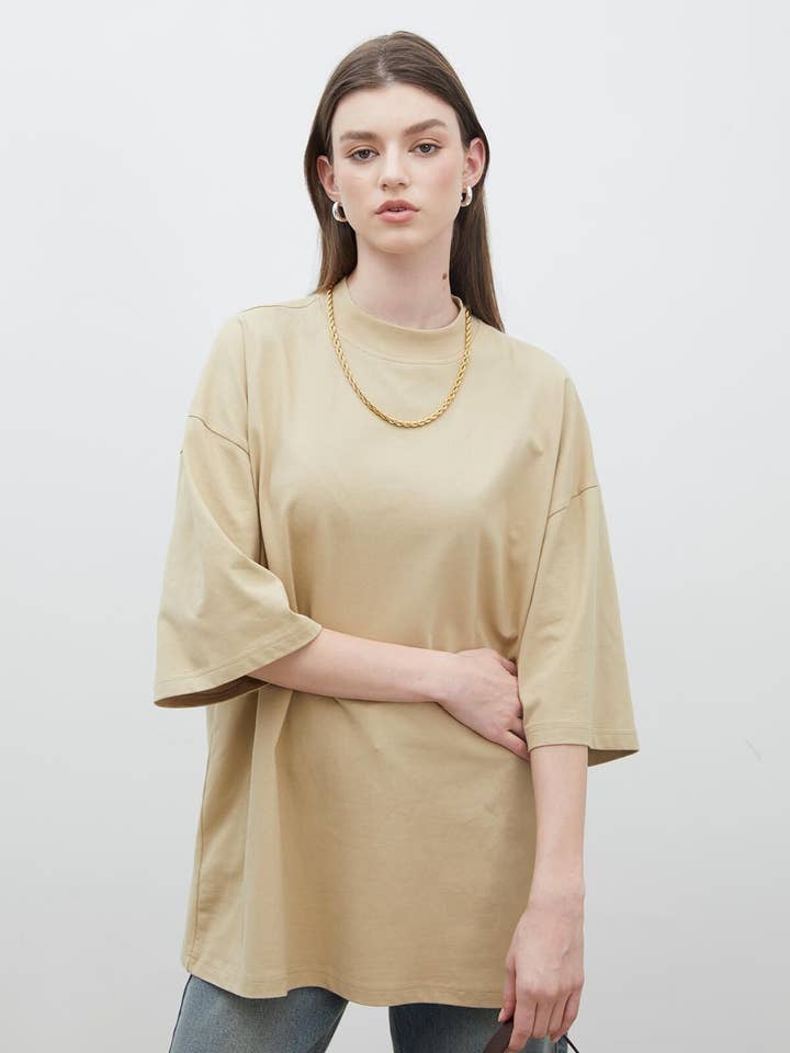 CAMELLO Camiseta de manga corta de algodón de gran tamaño, color camel de venta al por mayor en Faire