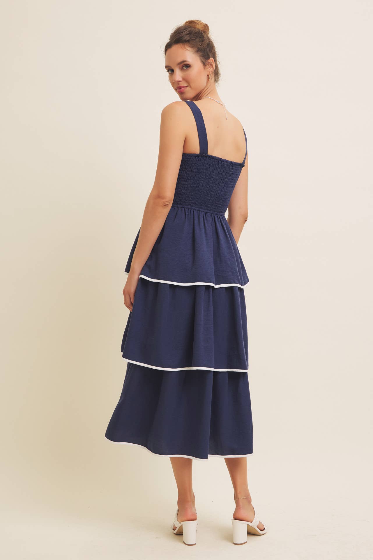 in february - Wholesale Dress - Women's - CONTRAST BINDING WITH BOW MIDI DRESS IN TIERED RUFFLES 17