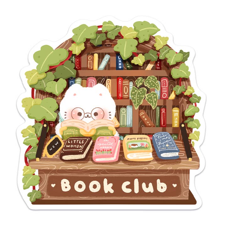 Autocollant en vinyle imperméable du Club de lecture des chats pour la vente par Meowashi Studio