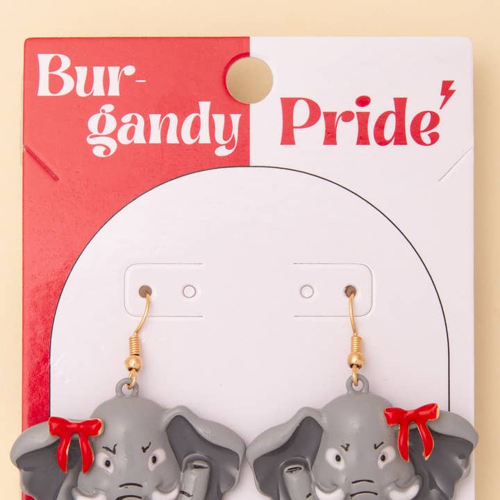 Inspired Elephant Mascot Dangle Earrings with Bow Accent for wholesale by SP Sophia Collection