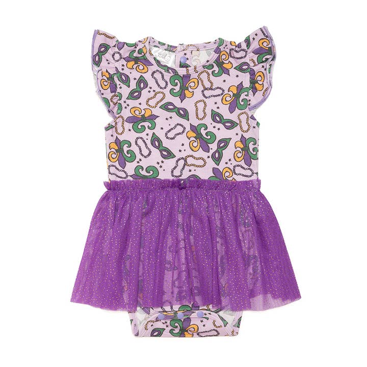 Body tutu à manches courtes Mardi Gras - Vêtements pour bébés pour la vente par Sweet Wink