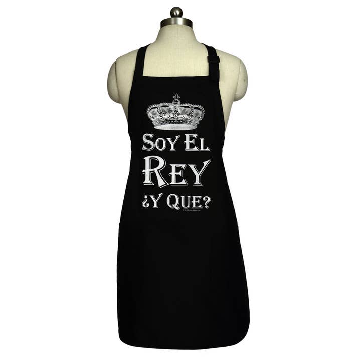 "Soy El Rey..." Latinx Men's Apron for wholesale by Bronze Baboon