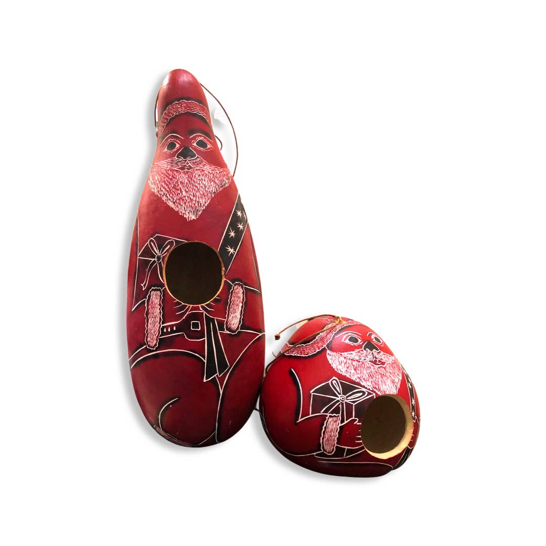 Sanyork Fair Trade - Vendita all'ingrosso Casette per uccelli - Casetta per uccelli in zucca di Babbo Natale intagliata a mano, artigiana peruviana