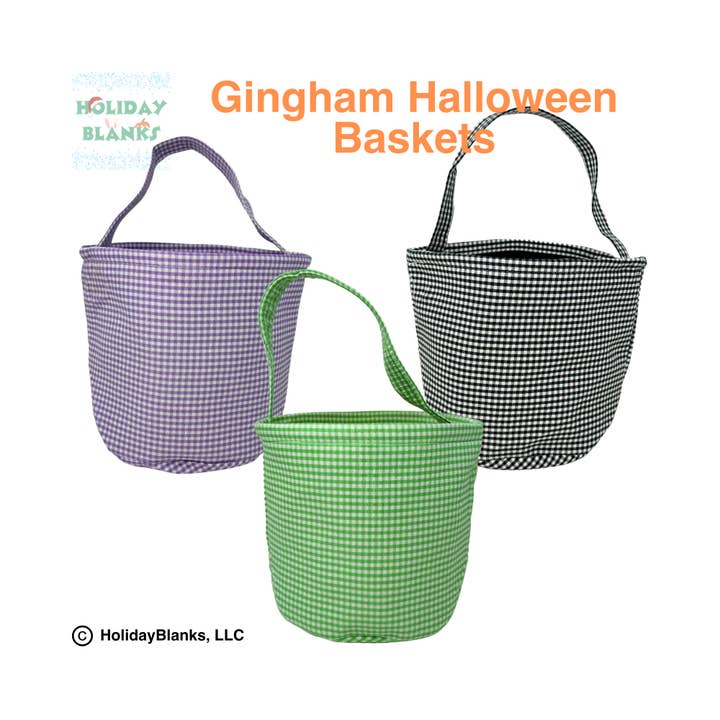 Gingham Halloween basket embroidery blanks for wholesale by Holiday Blanks