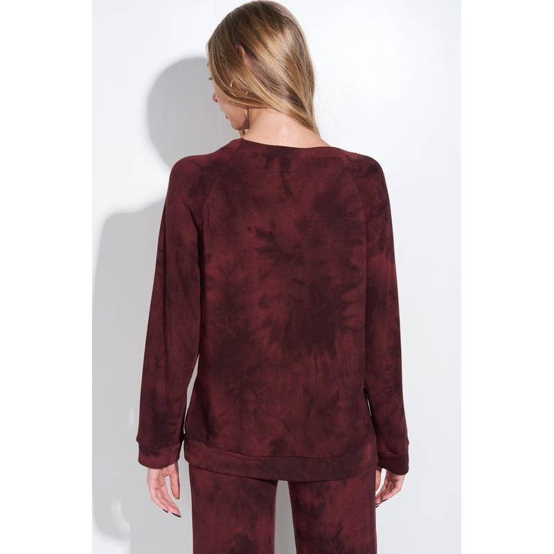 WINE CHARCOAL Tie dye print sleep lounge wear sets for wholesale on Faire6