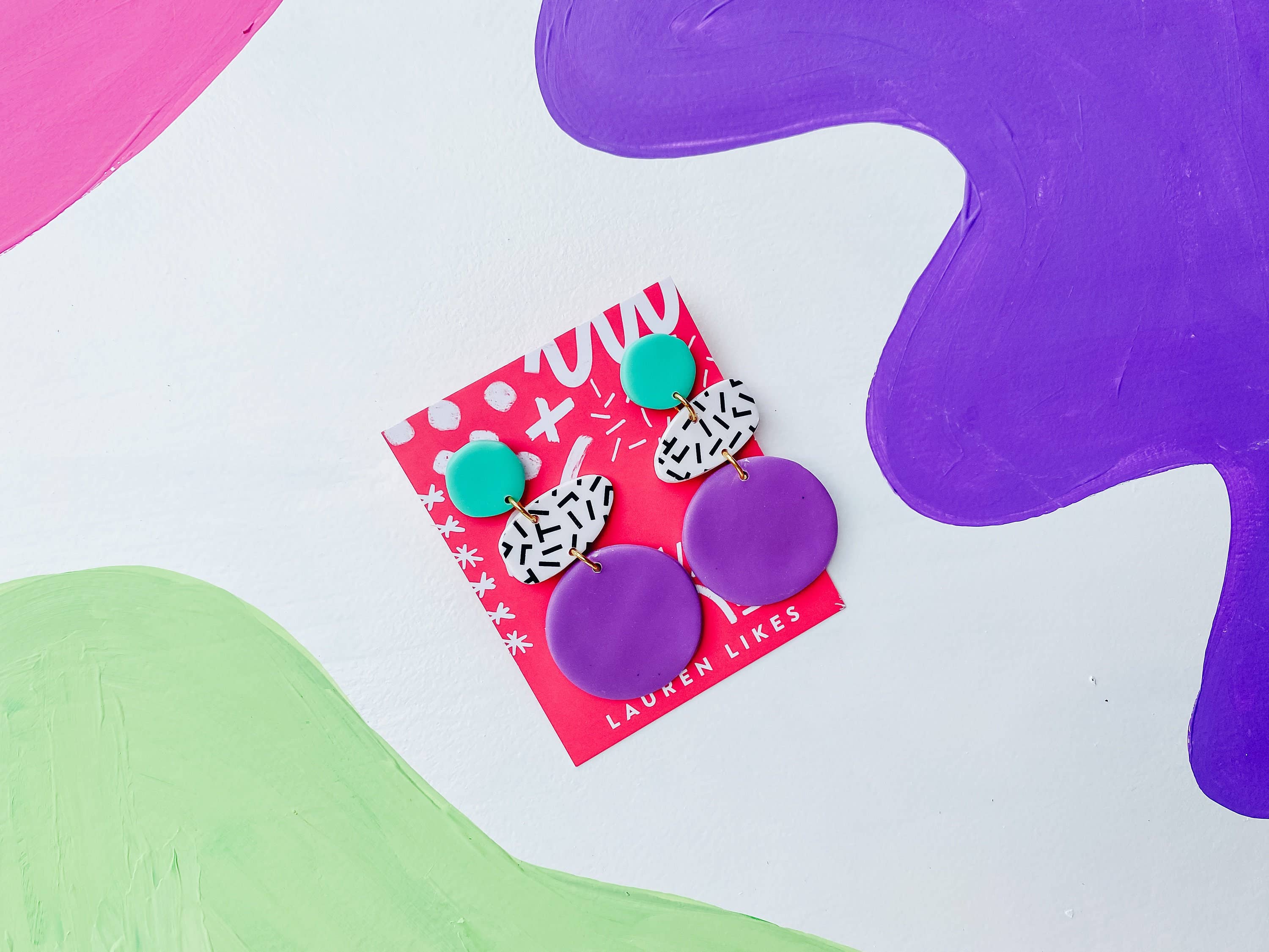 Lauren Likes Art - Wholesale Dangle Earrings - 90s Inspired Preppy Earrings, Purple Polymer Clay Earring, 90s Nostalgia, Gift for Millennials, Stocking Stuffer for Teen, Gifts Under 30,8
