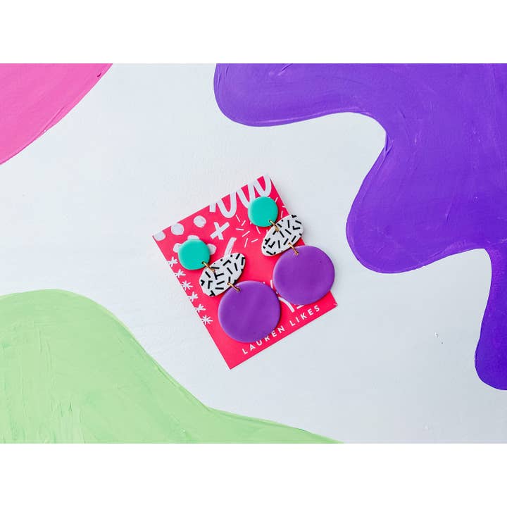 Lauren Likes Art - Wholesale Dangle Earrings - 90s Inspired Preppy Earrings, Purple Polymer Clay Earring, 90s Nostalgia, Gift for Millennials, Stocking Stuffer for Teen, Gifts Under 30,8