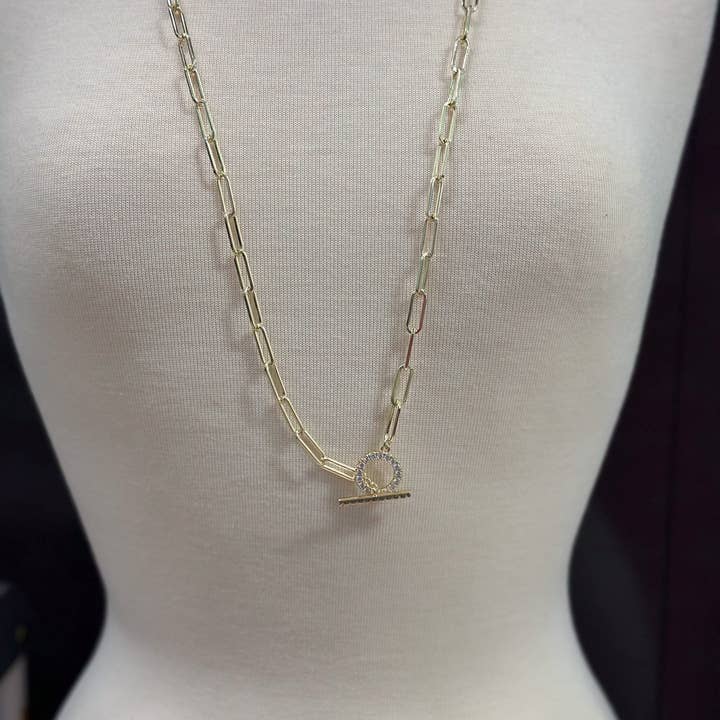 Nette Road Wholesale - Vente Colliers à pendentif - Collier CZ Toggle Paperclip1