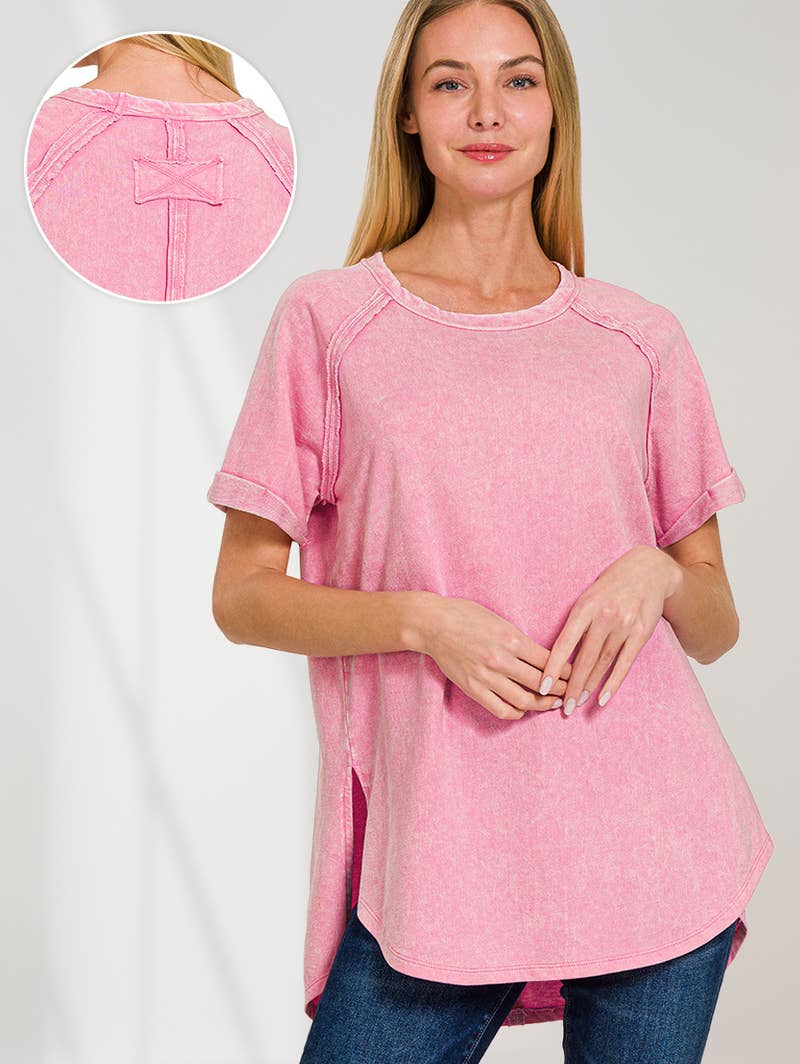 42POPS - Vendita all'ingrosso Maglietta - Donna - Top casual in French Terry lavaggio vintage con patch posteriore30