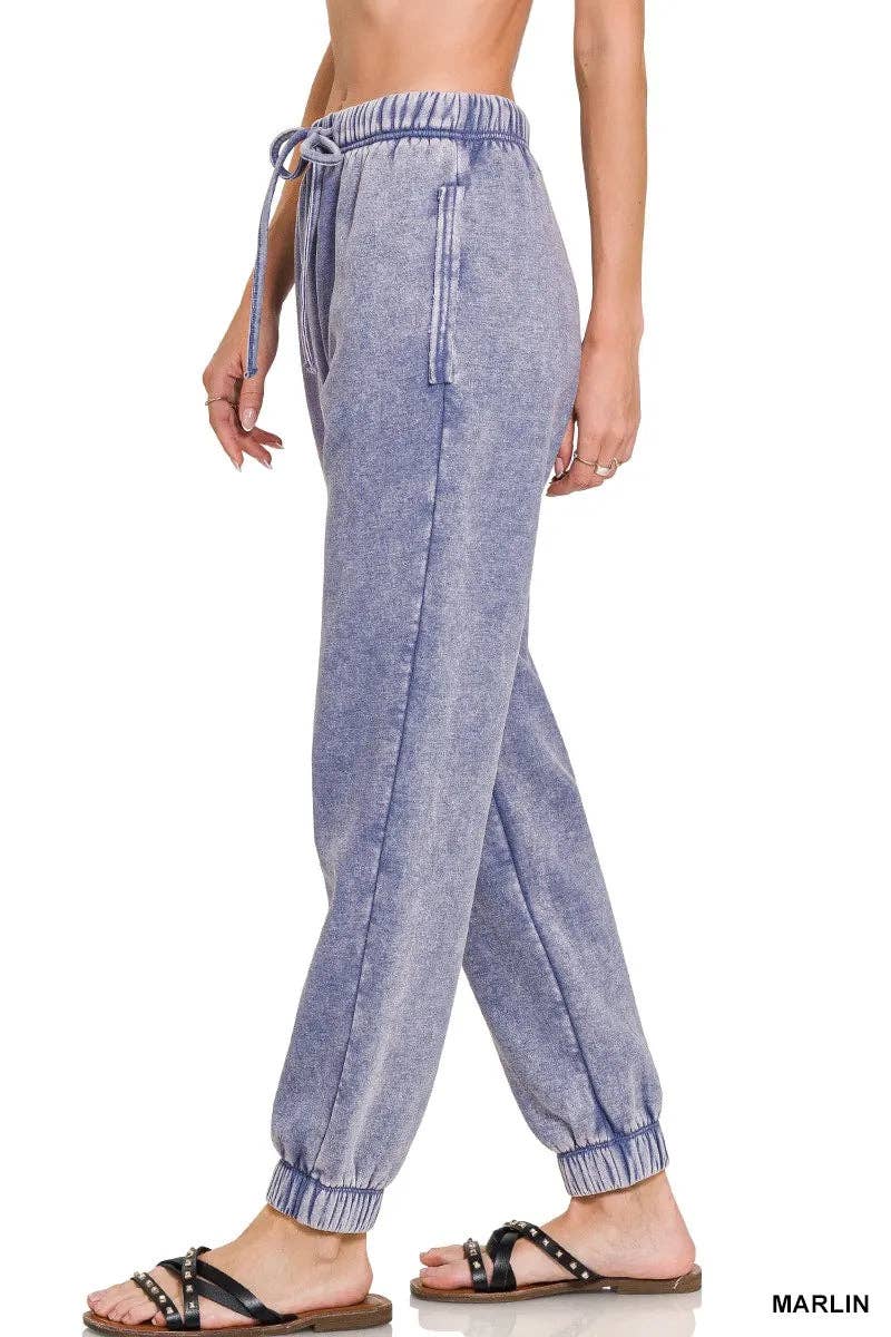 MARLIN Zenana Acid Wash Fleece Sweatpants with Pockets for wholesale on Faire1