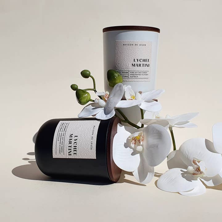 Lychee Martini | Lychee | 200g Matt Eco Soy Signature Candle for wholesale by Maison De Lueur