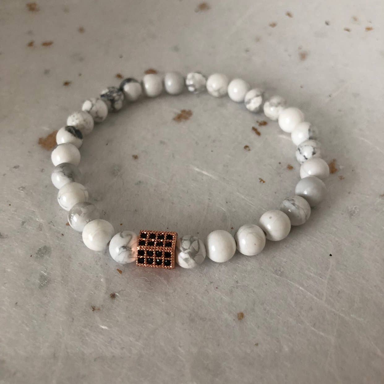 Roshni Desai & Things – wholesale Beaded bracelet – White Howlite Rose Gold CZ Pave Bead Bracelet Mens Bracelet3