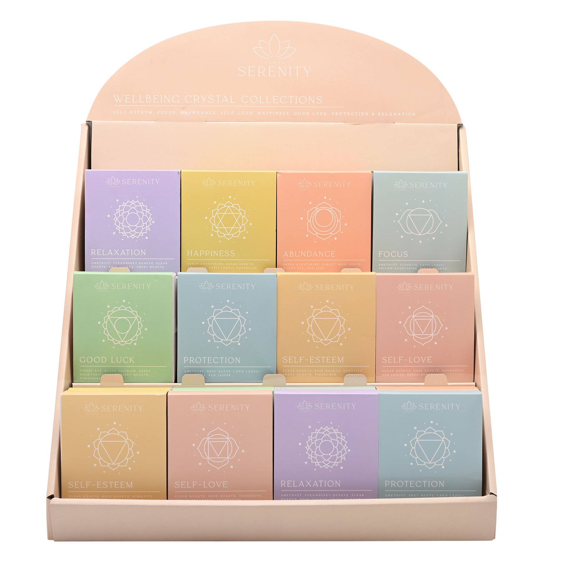 WIDDOP and Co. - Wholesale Ornament - **ASTD MULTI 24** Serenity Wellbeing Crystal Collection CDU0