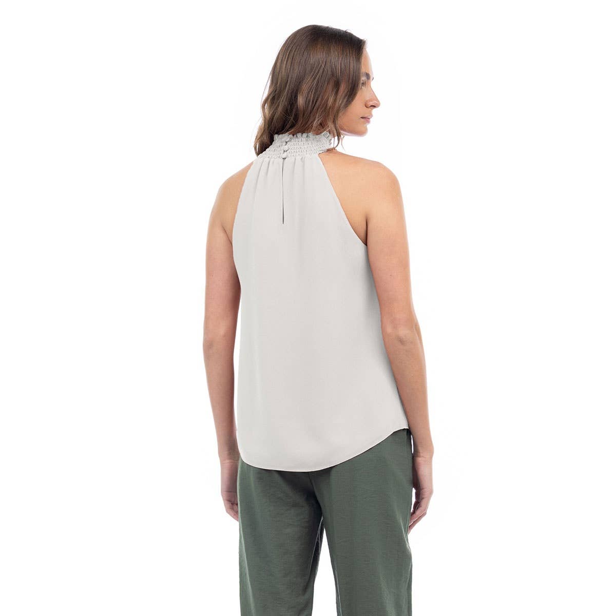 Naked Zebra Rack - Wholesale Tank Top - Women's - Halter Mock Neck Smocked Rounded Hem Top15