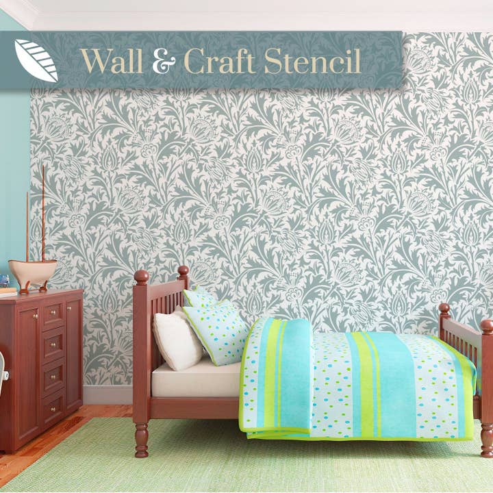Pochoir mural floral William Morris Thistle pour la vente par Stencil Up