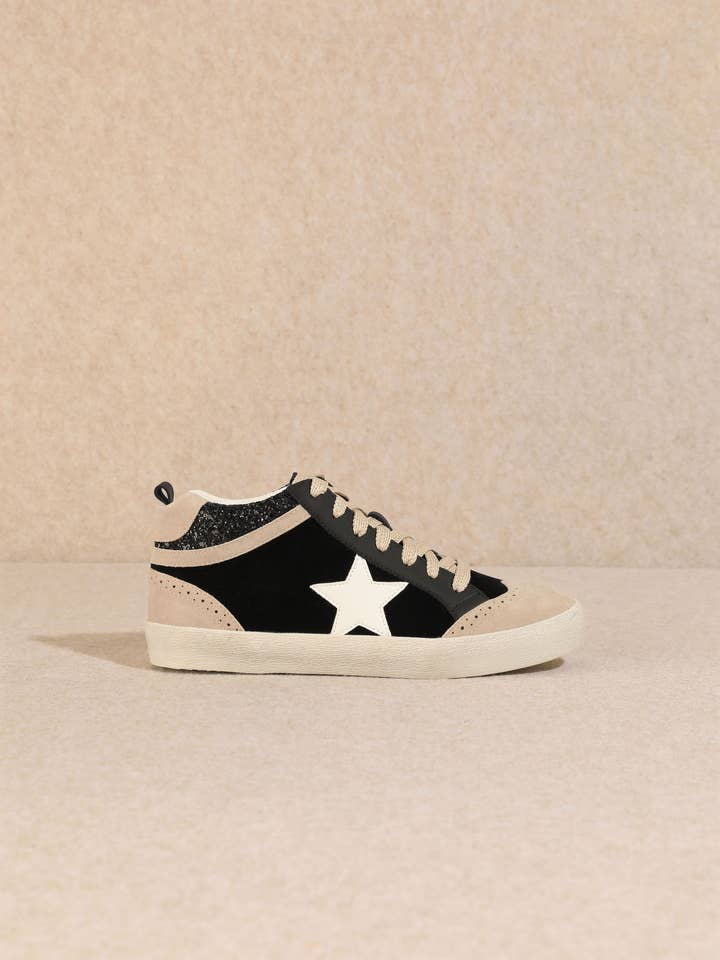 CCOCCI - Wholesale Lifestyle Sneakers - Women's - DAISY GLITTER ACCENT SEMI HIGH-TOP STAR SNEAKERS0