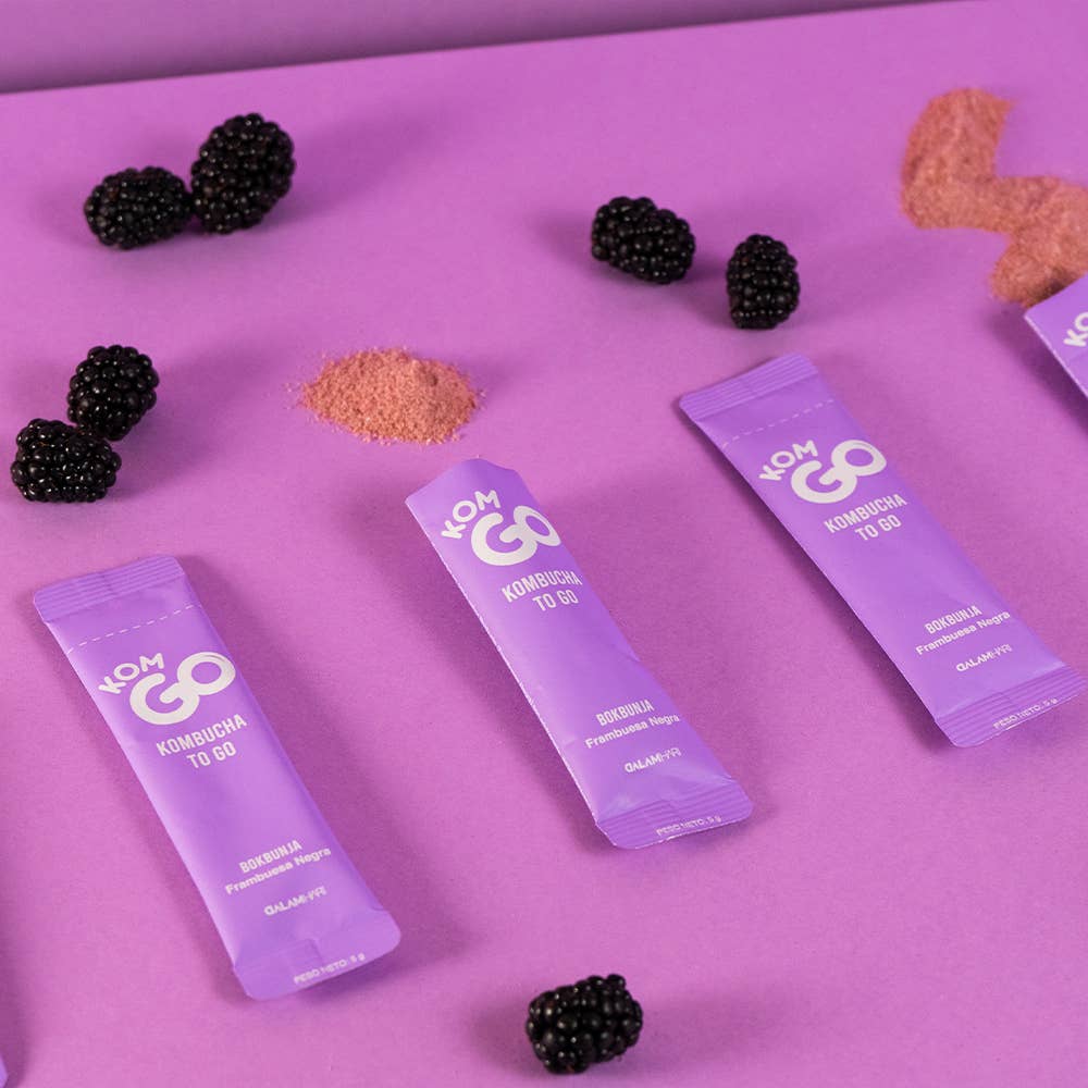 Komgo - Wholesale Kombucha - Doypack with 6 Kombucha Powder Sticks - Black Raspberry4