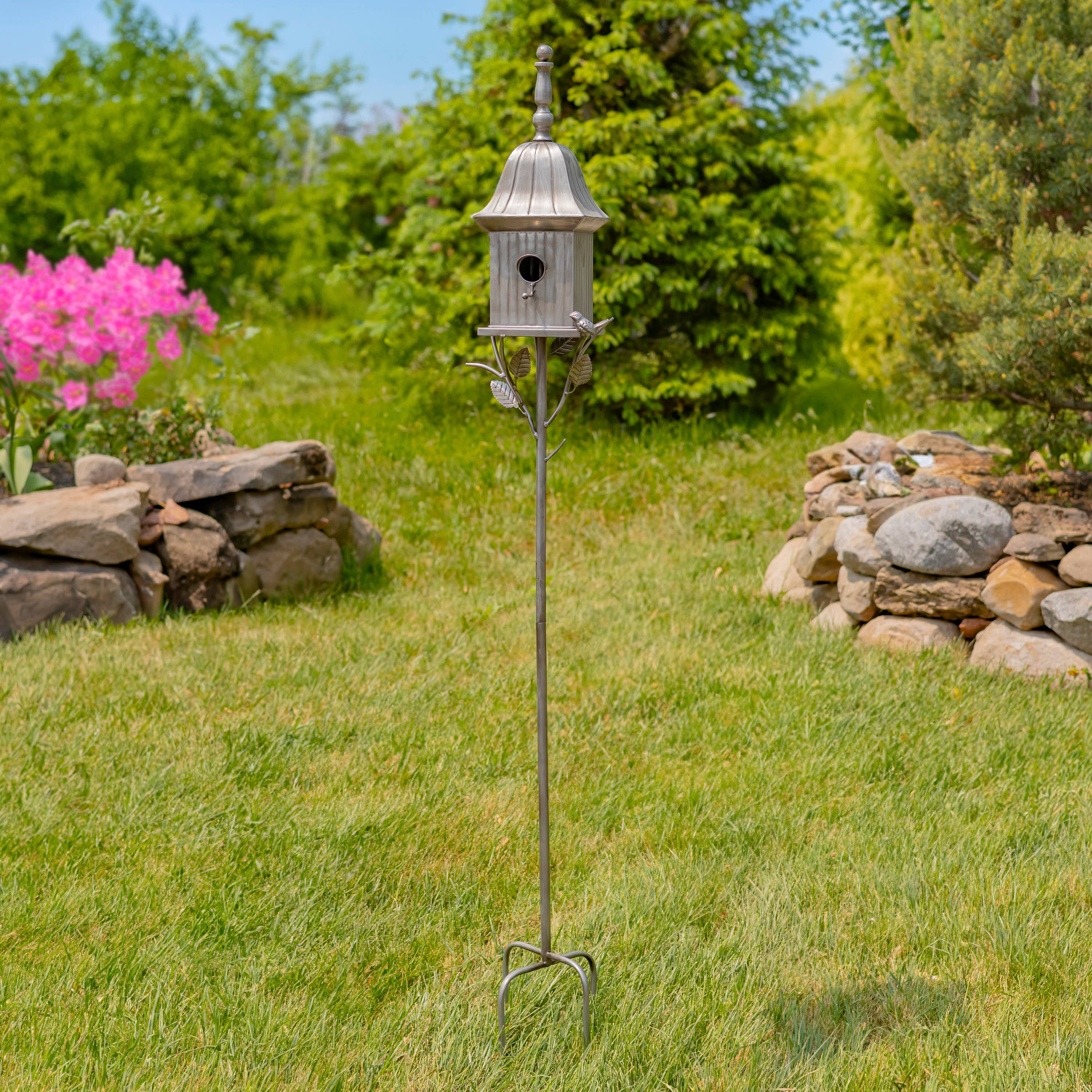 Zaer Ltd. International - Wholesale Bird House - 64.5" Tall Iron Birdhouse Stake "Ava"- 2 Color Options5