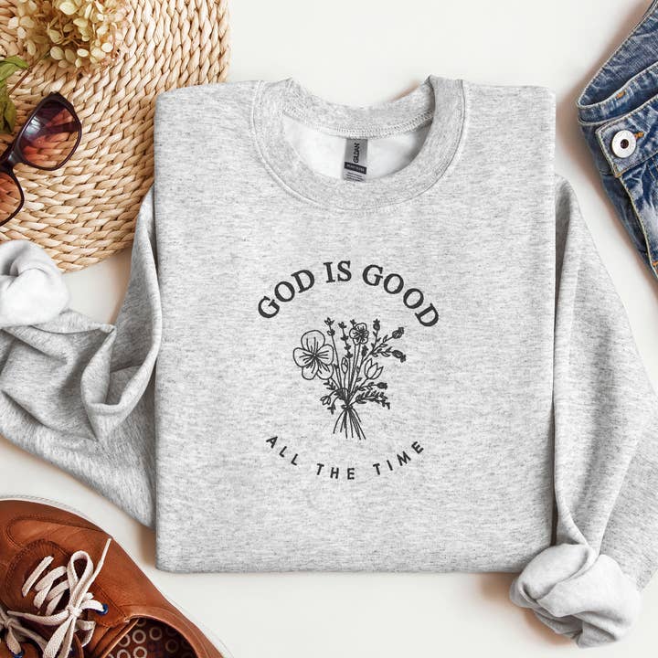 God is Good- Embroidered Gildan Crewneck Sweatshirt for wholesale by Stitch Haven