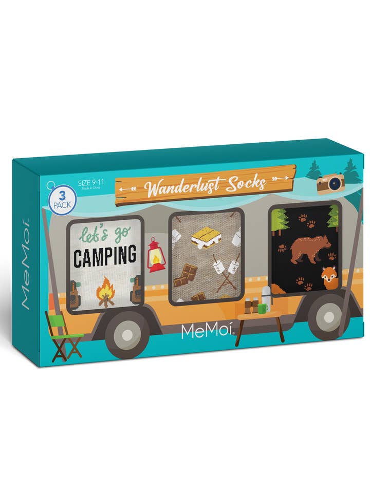 Set de regalo de calcetines Memoi Lets Go Camping, paquete de 3 para venta al por mayor de Infinity Classics International Inc.