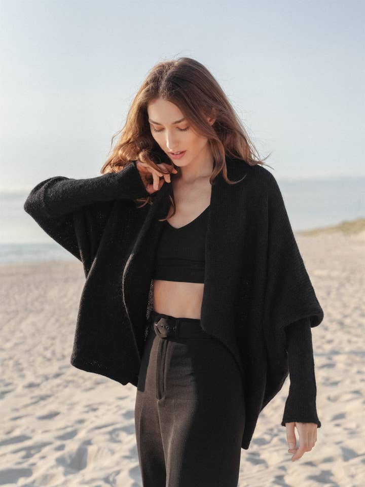 WOOL HOUSE - Vendita all'ingrosso Poncho - Donna - Poncho in Mohair e Lana Merino Celeste