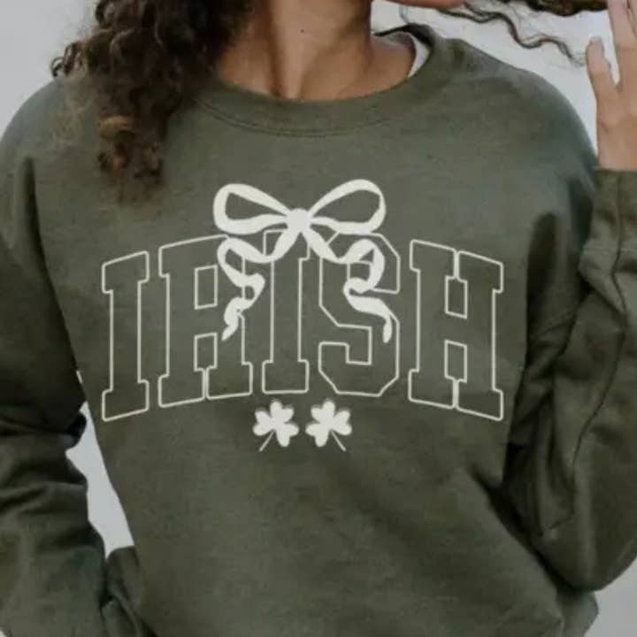 St. Patrick's Day Irish White Bow Sweatshirt for wholesale by MELODY FAYE
