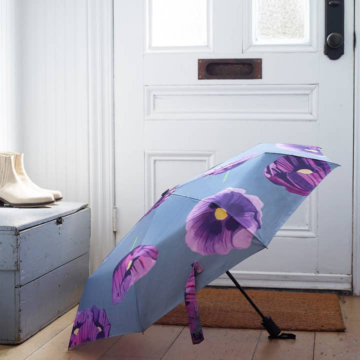 India & Purry by Jessica Hollander – wholesale Paraply - Dam – Paraply: Lila vallmo på grått