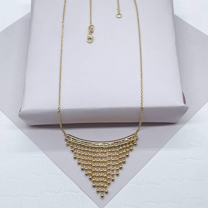 18k GF Boho Chain Necklace Fringe Dangling Beads for wholesale by Milie