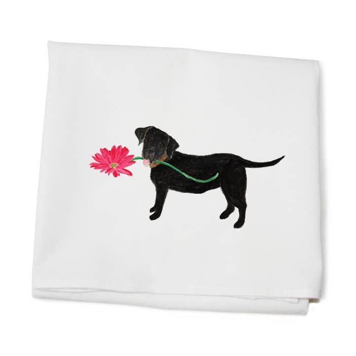 lab with daisy flour sack towel for wholesale by Tina Labadini Designs