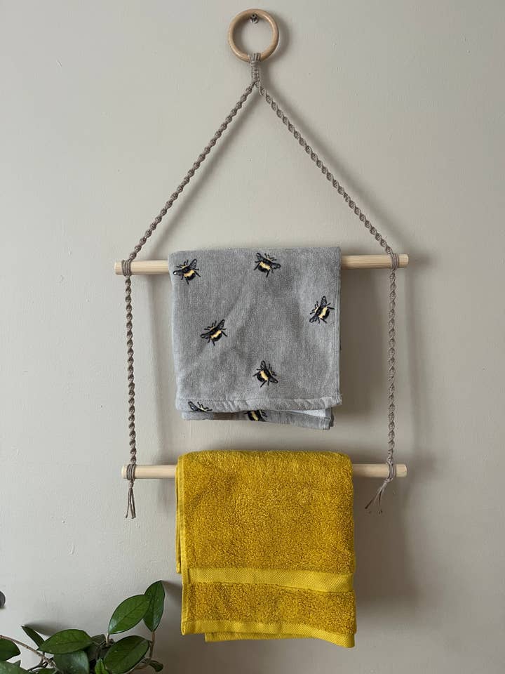 Two-Tier Macramé Bathroom Towel Holder for wholesale by Macra-Made With Love