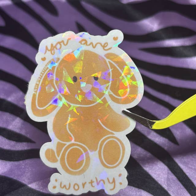 orange positivity bunny sticker for wholesale by squiglysketches