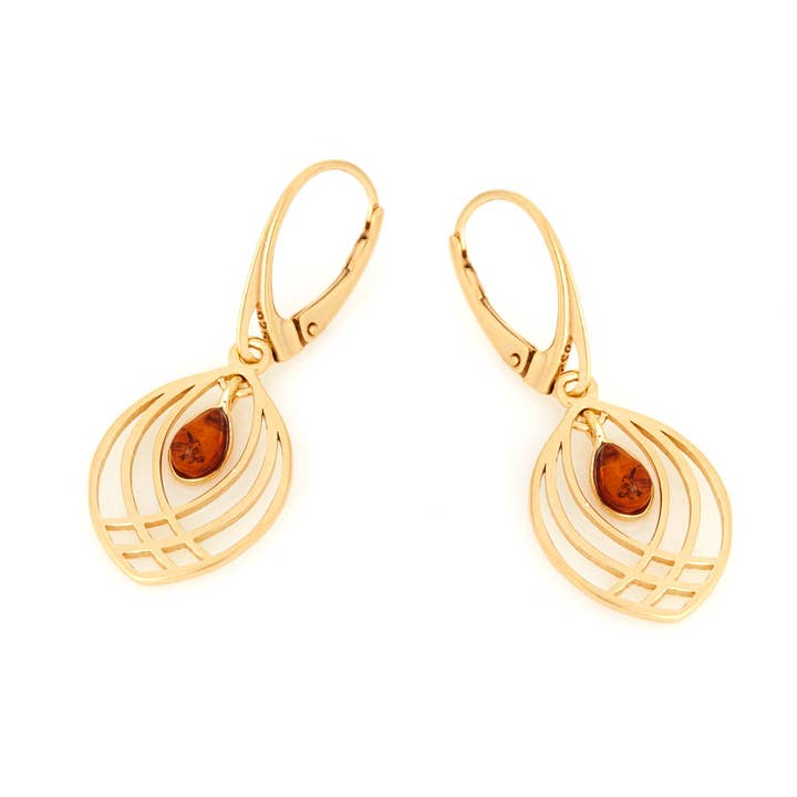 Brincos âmbar conhaque natural, prata dourada 925 por atacado de OPALOOK France