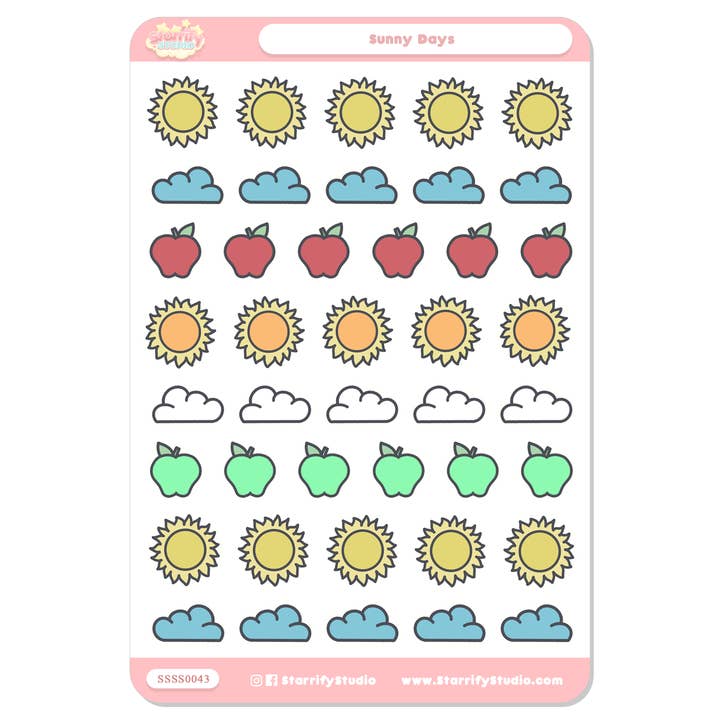 Sunny Days Sticker Sheet for wholesale by Pastel Dreamer, LLC.