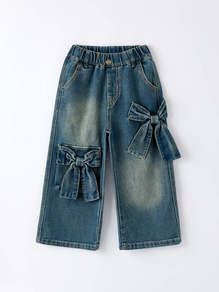 Rylee Faith Designs - Wholesale Jeans - Kids - Girls Bow Stretch Wide-Leg Jeans5