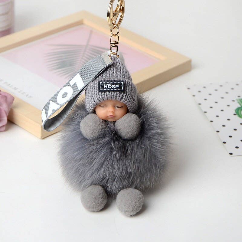 FurDecoration - Vendita all'ingrosso Portachiavi - Donna - Sleep Doll, portachiavi in vera pelliccia di volpe, con ciondolo, accessorio per telefono9