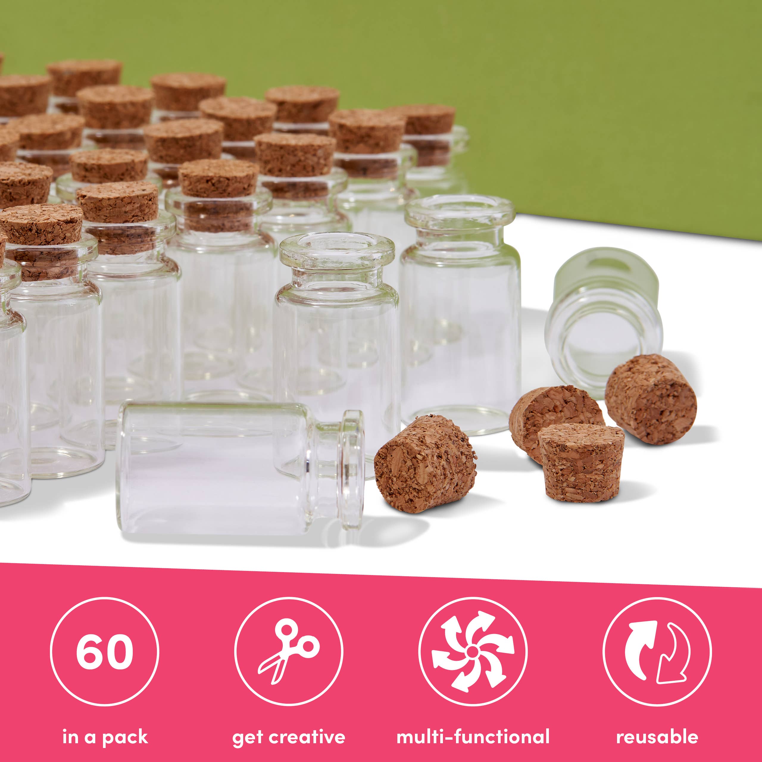 The Twiddlers - Vente Cadeaux pour invités - 60 mini pots en verre avec bouchons en liège (7 ml) - The Twiddlers8