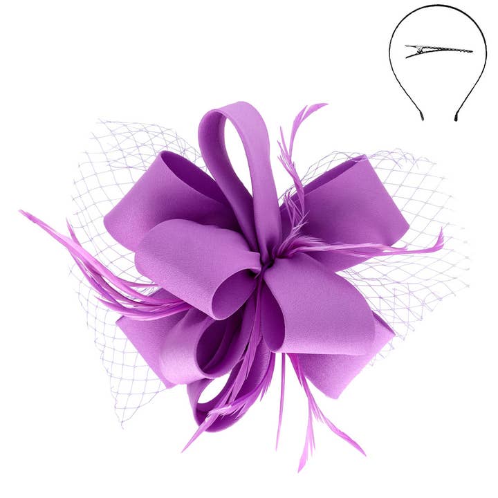 anbfashion - Wholesale Fascinator hat – Women's - Feathered Loopy Bow Sinamay Fascinator H2937FU10