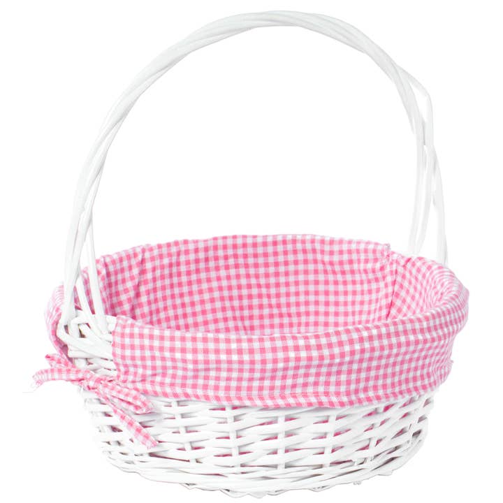 Quickway Imports - Wholesale Basket - White Round Willow Gift Basket, with Gingham Liner & Handle4