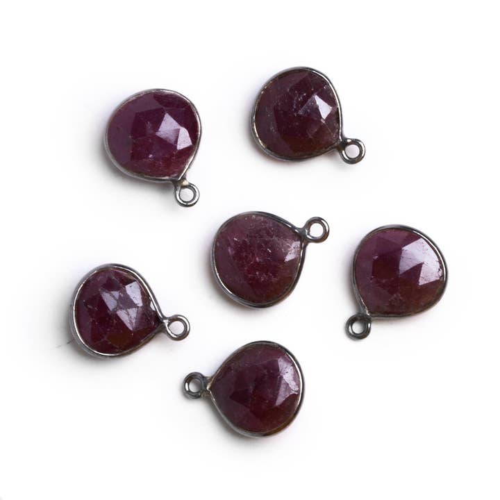 15x11mm Black Gold Bezeled Ruby Heart Pendant 1 Bead for wholesale by The Bead Traders