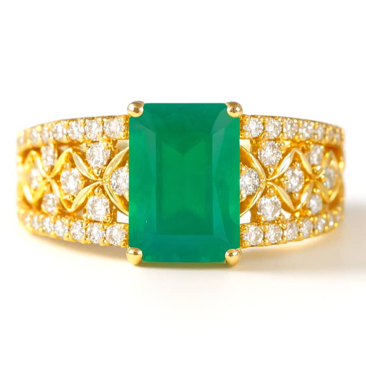 Emerald Cut Natural Green Agate Silver Statement Ring for wholesale by FCJ Jewelry LLC