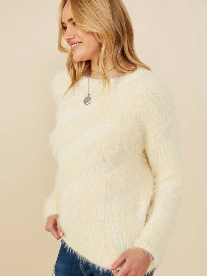 Ivory Womens Faux Fur Pullover Sweater for wholesale on Faire4
