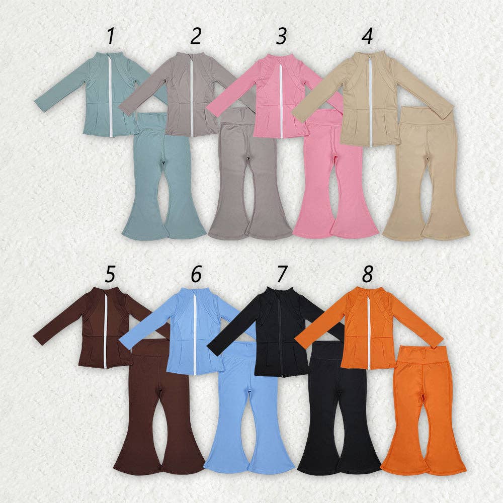 Aier Wholesale - Wholesale Activewear Set - Kids - 8 Colors Sibling Baby Girls Yoga Active Wear Jackets Pants 2pcs Work Outfits Sets8