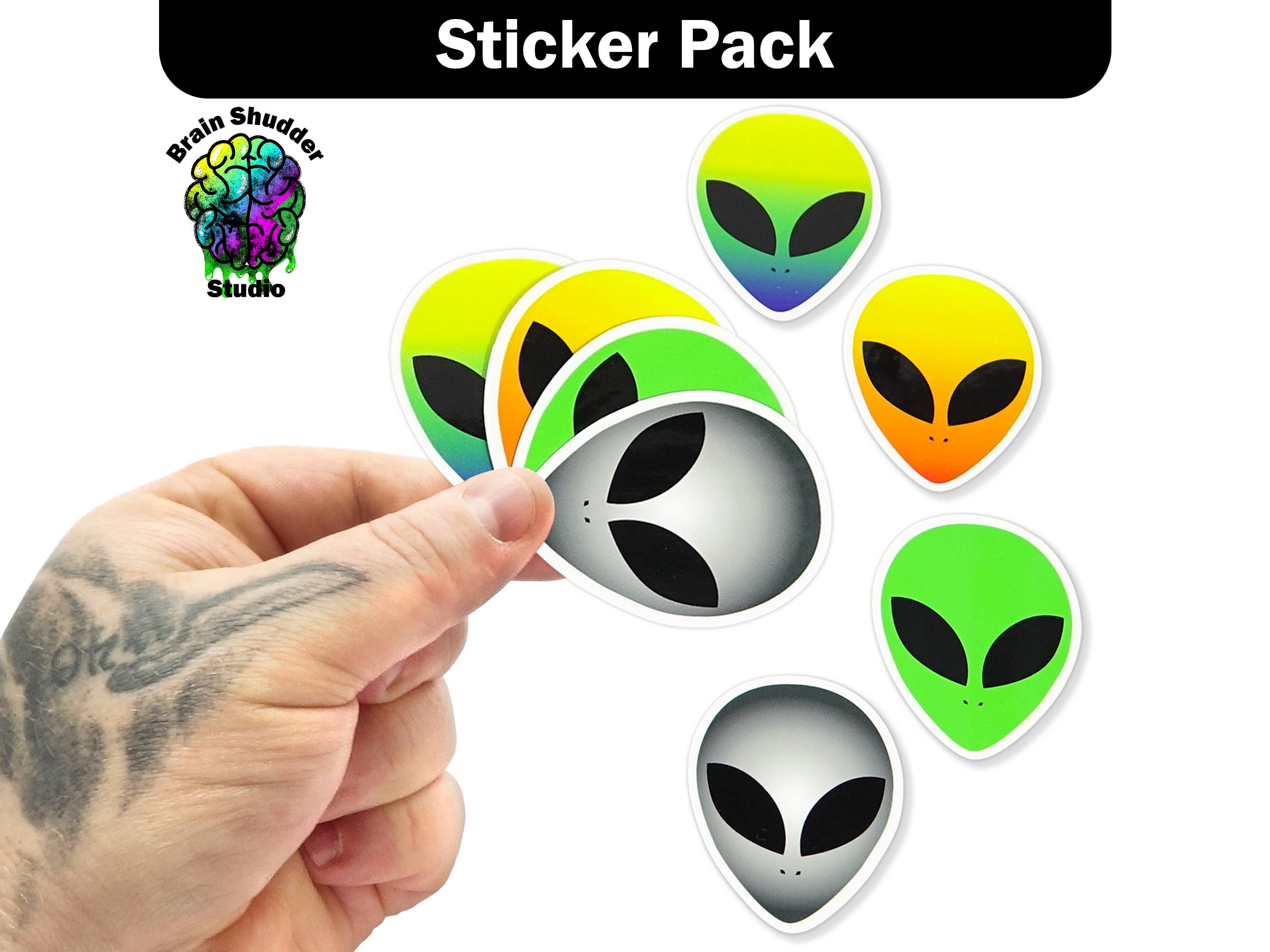 Brain Shudder Studio - Wholesale Sticker - Alien Head Sticker Pack6