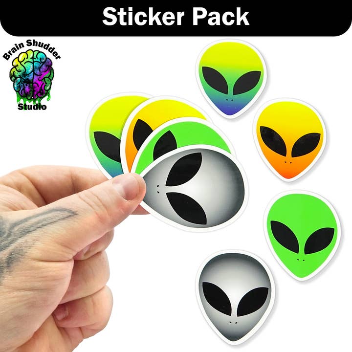 Brain Shudder Studio - Wholesale Sticker - Alien Head Sticker Pack6